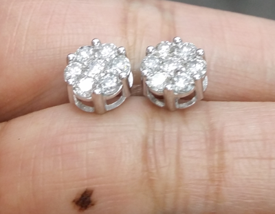 Pre-owned Handmade Deal 14k Gold 1.05ct Round Genuine Diamond Cluster Flower Halo Stud Earrings 8mm In White