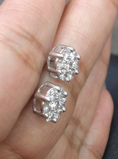 Pre-owned Handmade Deal 14k Gold 1.05ct Round Genuine Diamond Cluster Flower Halo Stud Earrings 8mm In White