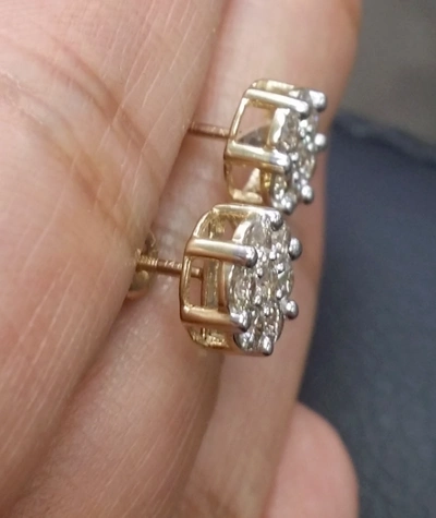 Pre-owned Handmade Deal 14k Gold 1.05ct Round Genuine Diamond Cluster Flower Halo Stud Earrings 8mm In White