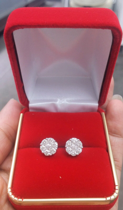 Pre-owned Handmade Deal 14k Gold 1.05ct Round Genuine Diamond Cluster Flower Halo Stud Earrings 8mm In White
