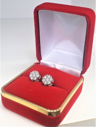 Pre-owned Handmade Deal 14k Gold 1.05ct Round Genuine Diamond Cluster Flower Halo Stud Earrings 8mm In White