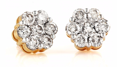 Pre-owned Handmade Deal 14k Gold 1.05ct Round Genuine Diamond Cluster Flower Halo Stud Earrings 8mm In White