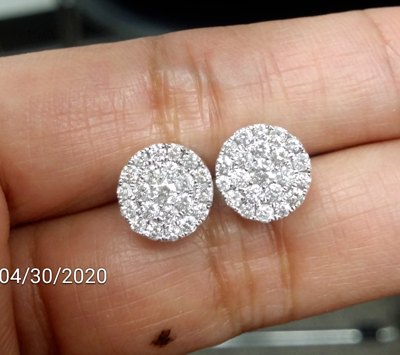Pre-owned Handmade Deal 1.05 Ct Natural Diamond Cluster Halo Stud Earrings 14k White Gold 9.5 Mm