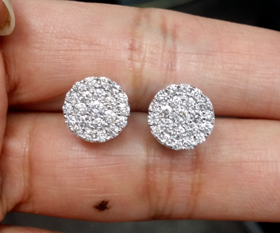 Pre-owned Handmade Deal 1.05 Ct Natural Diamond Cluster Halo Stud Earrings 14k White Gold 9.5 Mm