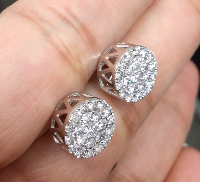 Pre-owned Handmade Deal 1.05 Ct Natural Diamond Cluster Halo Stud Earrings 14k White Gold 9.5 Mm