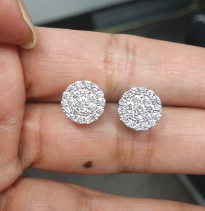 Pre-owned Handmade Deal 1.05 Ct Natural Diamond Cluster Halo Stud Earrings 14k White Gold 9.5 Mm