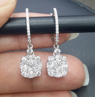 Pre-owned Handmade Deal 1.15ct Natural Round Diamond Cushion Drop Dangle Earrings 14k Gold In White