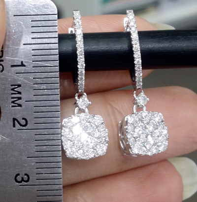 Pre-owned Handmade Deal 1.15ct Natural Round Diamond Cushion Drop Dangle Earrings 14k Gold In White