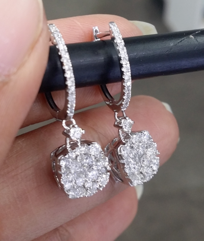 Pre-owned Handmade Deal 1.15ct Natural Round Diamond Cushion Drop Dangle Earrings 14k Gold In White