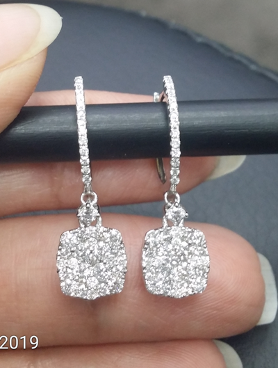 Pre-owned Handmade Deal 1.15ct Natural Round Diamond Cushion Drop Dangle Earrings 14k Gold In White