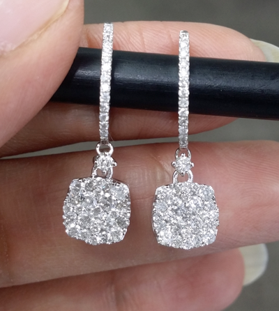Pre-owned Handmade Deal 1.15ct Natural Round Diamond Cushion Drop Dangle Earrings 14k Gold In White