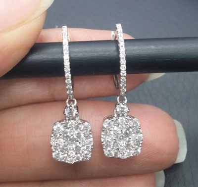Pre-owned Handmade Deal 1.15ct Natural Round Diamond Cushion Drop Dangle Earrings 14k Gold In White