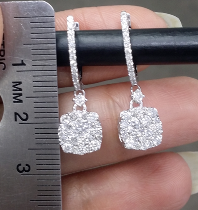 Pre-owned Handmade Deal 1.15ct Natural Round Diamond Cushion Drop Dangle Earrings 14k Gold In White