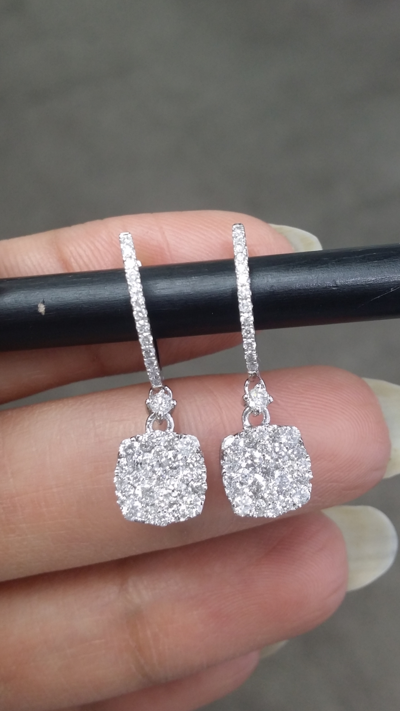 Pre-owned Handmade Deal 1.15ct Natural Round Diamond Cushion Drop Dangle Earrings 14k Gold In White