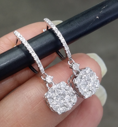 Pre-owned Handmade Deal 1.15ct Natural Round Diamond Cushion Drop Dangle Earrings 14k Gold In White