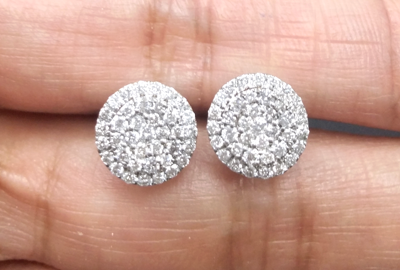 Pre-owned Handmade Deal 1.00ct Natural Round Diamond Cluster Stud Earring In 14k Gold 9mm In White