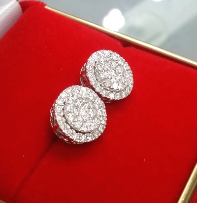 Pre-owned Handmade Deal 1.00ct Natural Round Diamond Cluster Stud Earring In 14k Gold 9mm In White
