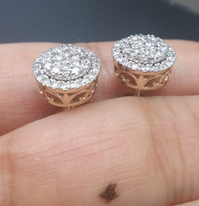Pre-owned Handmade Deal 1.00ct Natural Round Diamond Cluster Stud Earring In 14k Gold 9mm In White