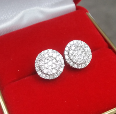 Pre-owned Handmade Deal 1.00ct Natural Round Diamond Cluster Stud Earring In 14k Gold 9mm In White