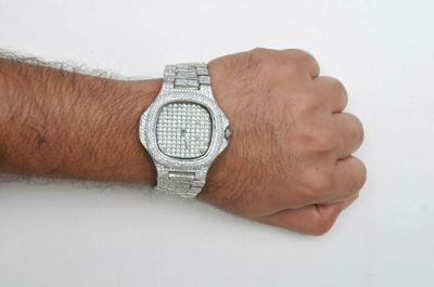 Pre-owned Adastra Jewelry Simulated Diamond Studded Watch For Men 925 Sterling Silver Handmade Jewelry