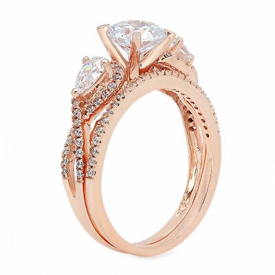 Pre-owned Pucci 2.10 Carat Round Cut Halo Engagement Ring Band Set Real 14k Rose Gold Bridal In White/colorless