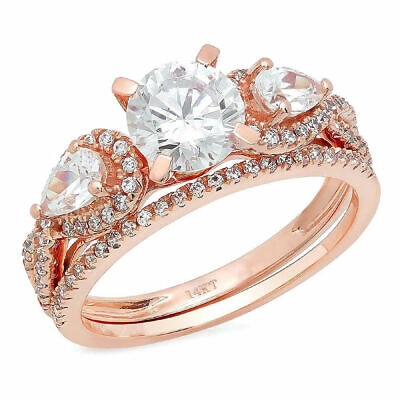 Pre-owned Pucci 2.10 Carat Round Cut Halo Engagement Ring Band Set Real 14k Rose Gold Bridal In White/colorless
