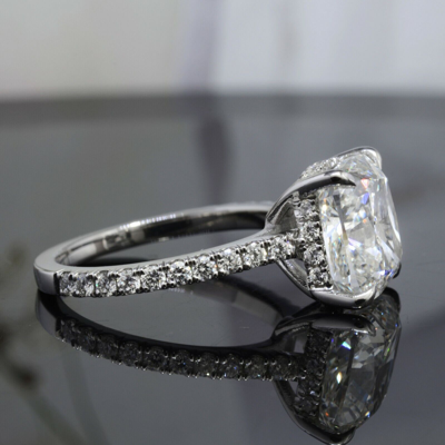 Pre-owned Diamond Mansion 1.60 Carat Cushion Cut Hidden Halo Pave Diamond Engagement Ring D-e / Vs Gia