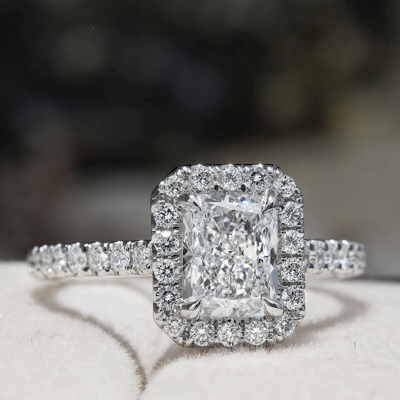 Pre-owned Diamond Mansion 1.90 Carat Natural Radiant Cut Halo Pave Diamond Engagement Ring - Gia