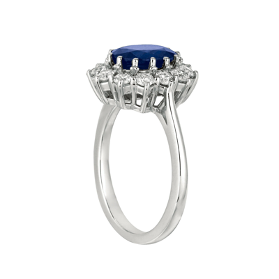 Pre-owned Morris 3.55 Carat Natural Oval Sapphire & Diamond Ring 14k White Gold In Blue