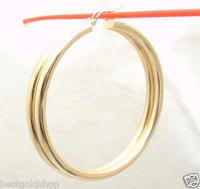 Pre-owned Bestgoldshop 2 1/4" 4mm X 55mm Large Shiny Plain Hoop Earrings Real 10k Yellow Gold