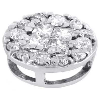 Pre-owned Jfl Diamonds & Timepieces 14k White Gold Princess & Round Diamond Circle Slide Pendant Mini Charm 1/4 Ct.