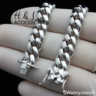 Pre-owned H&j Jewelry 20"men 925 Sterling Silver 7.5mm Plain Miami Cuban Curb Chain Necklaceasn20