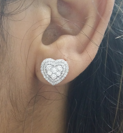 Pre-owned Handmade Deal1.00 Ct Genuine Diamond Cluster Heart Halo Stud Earrings 14k White 10 Mm