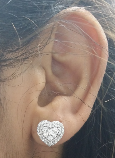 Pre-owned Handmade Deal1.00 Ct Genuine Diamond Cluster Heart Halo Stud Earrings 14k White 10 Mm