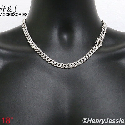 Pre-owned H&j Jewelry 18"men 925 Sterling Silver 8mm Icy Bling Cz Miami Cuban Curb Chain Necklacesn11 In White/colorless