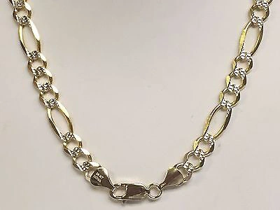 Pre-owned R C I 14k Solid Gold Pave Figaro Link Men's Chain/necklace 24" 7.5 Mm 43 Grams In No Stone