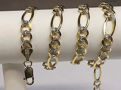 Pre-owned R C I 14k Solid Gold Pave Figaro Link Men's Chain/necklace 24" 7.5 Mm 43 Grams In No Stone