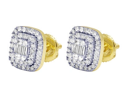 Pre-owned Jewelry Unlimited 10k Yellow Gold Baguette Diamond Double Halo Rectangle Earrings 9mm 2/5 Ct In White