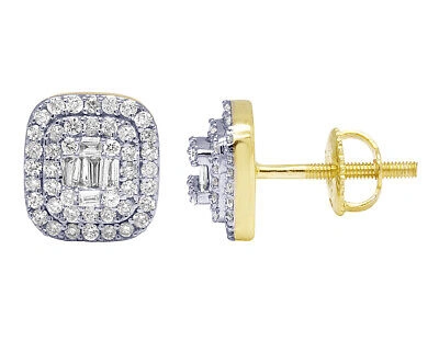 Pre-owned Jewelry Unlimited 10k Yellow Gold Baguette Diamond Double Halo Rectangle Earrings 9mm 2/5 Ct In White