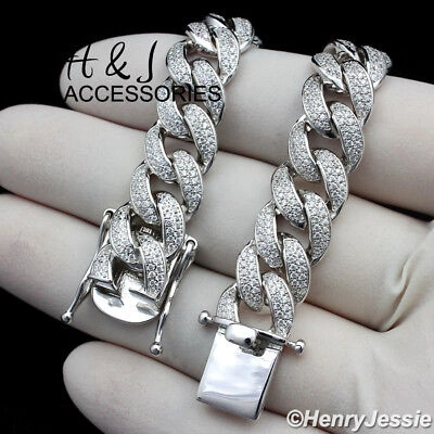 Pre-owned H&j Jewelry 18"men 925 Sterling Silver 12mm Bling Cz Miami Cuban Curb Chain Necklacesn12 In White/colorless,clear