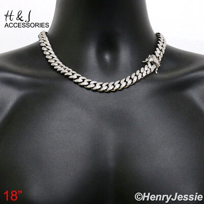 Pre-owned H&j Jewelry 18"men 925 Sterling Silver 12mm Bling Cz Miami Cuban Curb Chain Necklacesn12 In White/colorless,clear