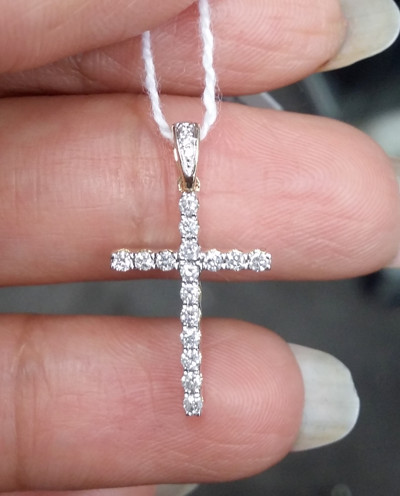 Pre-owned Handmade Deal 0.25 Ctw Round Diamond Cluster Cross Pendant Charm In 14k White Gold 22 Mm In H