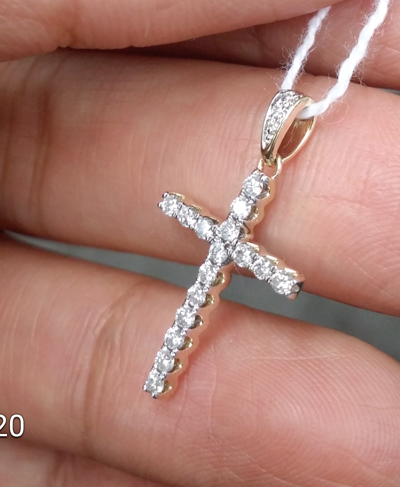 Pre-owned Handmade Deal 0.25 Ctw Round Diamond Cluster Cross Pendant Charm In 14k White Gold 22 Mm In H