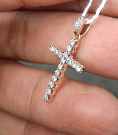 Pre-owned Handmade Deal 0.25 Ctw Round Diamond Cluster Cross Pendant Charm In 14k White Gold 22 Mm In H