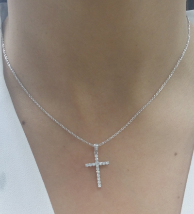 Pre-owned Handmade Deal 0.25 Ctw Round Diamond Cluster Cross Pendant Charm In 14k White Gold 22 Mm In H