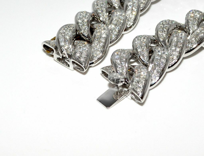 Pre-owned Online0369 3.9 Ct Round Cubic Zirconia Mens Miami Cuban Link Bracelet 925 Over Silver In White