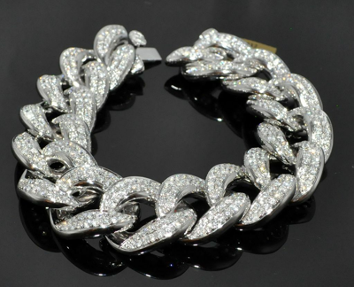 Pre-owned Online0369 3.9 Ct Round Cubic Zirconia Mens Miami Cuban Link Bracelet 925 Over Silver In White