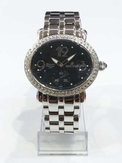 Pre-owned Sartego Women's Diamond Collection Black Dial Swiss Quartz Watch Sdbk061s