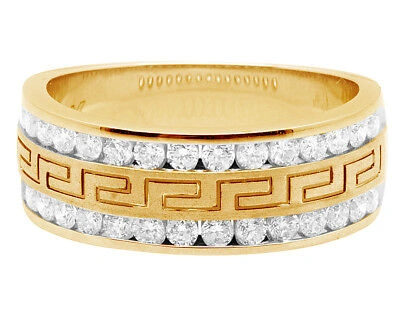 Pre-owned Jewelry Unlimited Men's 14k Yellow Gold Real Diamond Greek Engagement Wedding Band Ring 1.0ct 8mm