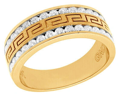 Pre-owned Jewelry Unlimited Men's 14k Yellow Gold Real Diamond Greek Engagement Wedding Band Ring 1.0ct 8mm
